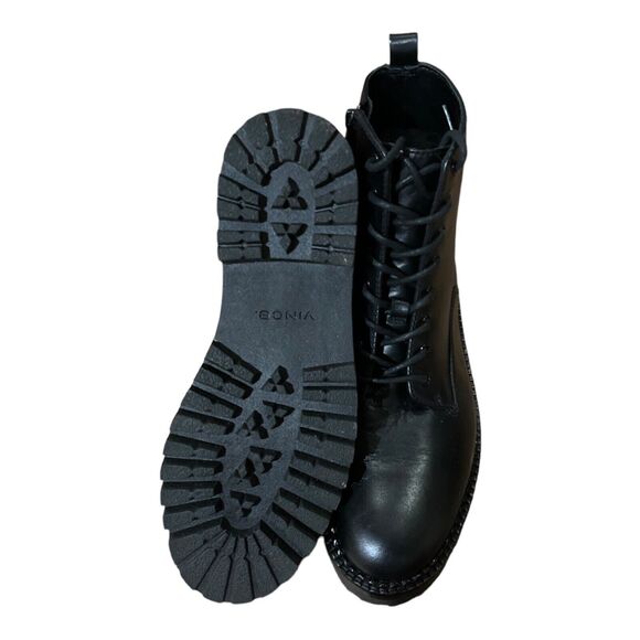 Vince Cabria Lug Combat Boots Leather Zip Lace Up Ankle Booties Black 8.5 NWOB - Picture 6 of 14